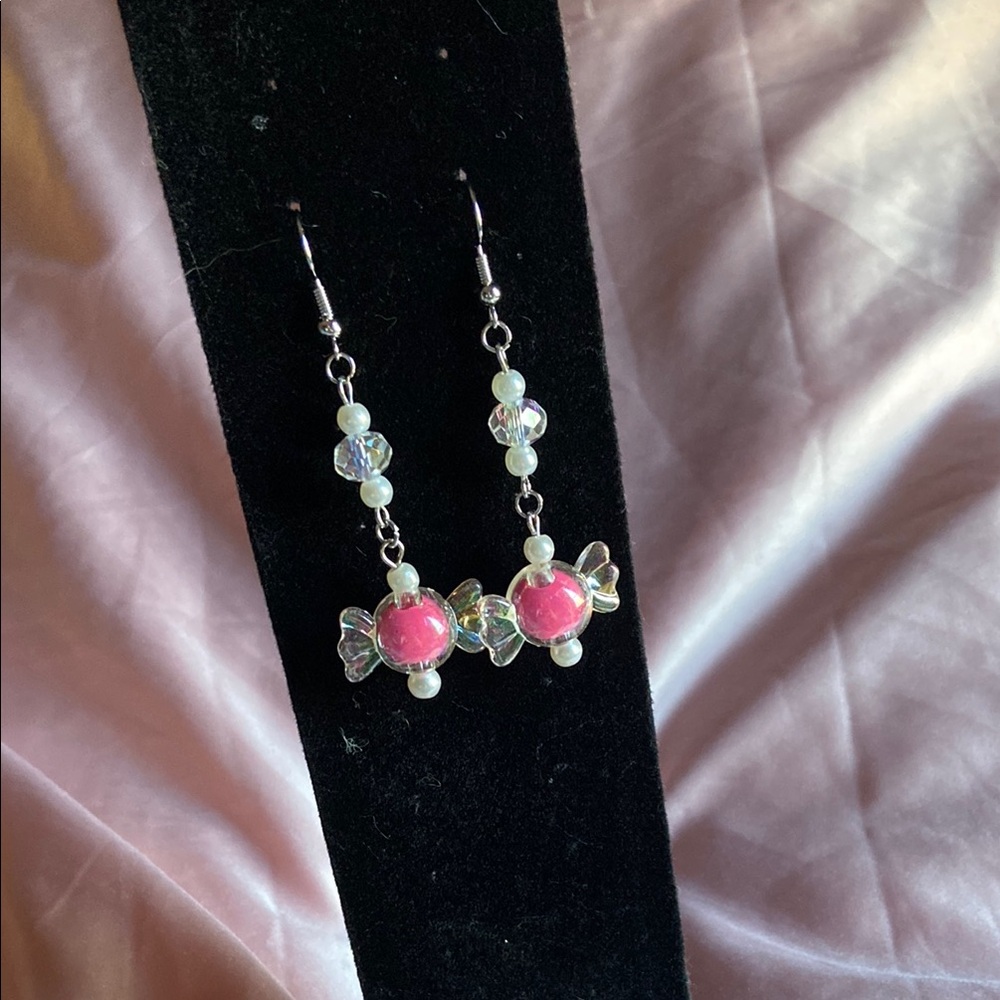 Handmade Pink and Silver Beaded Earrings